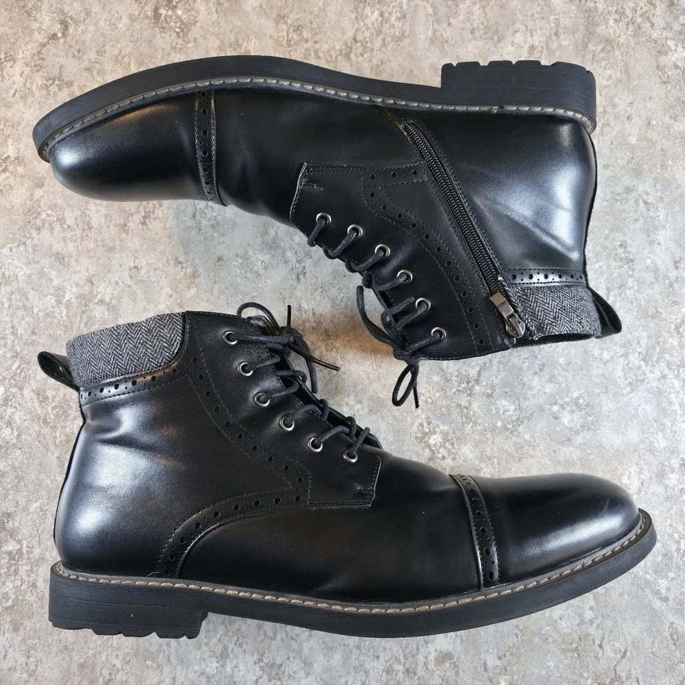 Bruno Marc Side Zip Black Faux Leather Dress Chukka Boots Mens Size 14 Gentleman